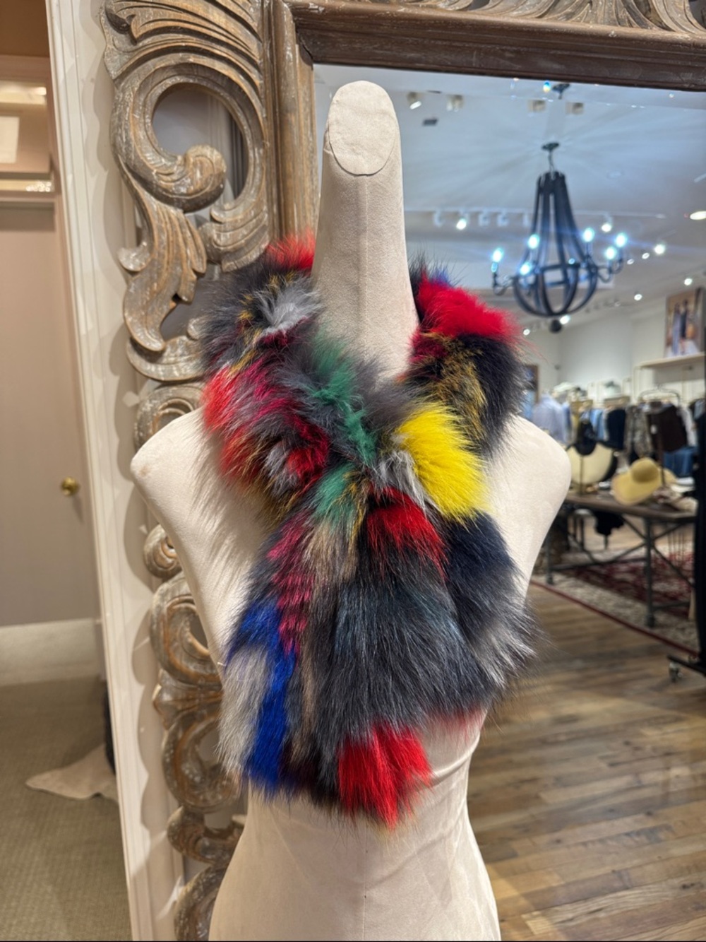 Handmade Natural Fox Fur Scarf in Tie Dye